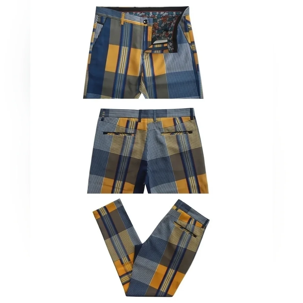 NWT𝅺 SUSLO COUTURE PLAID STRAIGHT FIT WAIST PLEATED PANTS -MUSTARD - Picture 3 of 3